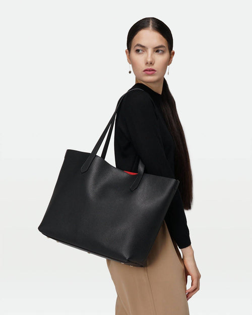 MODHER | Bellagio Large Leather Tote Bag | Italian Leather Tote with Red Suede Interior