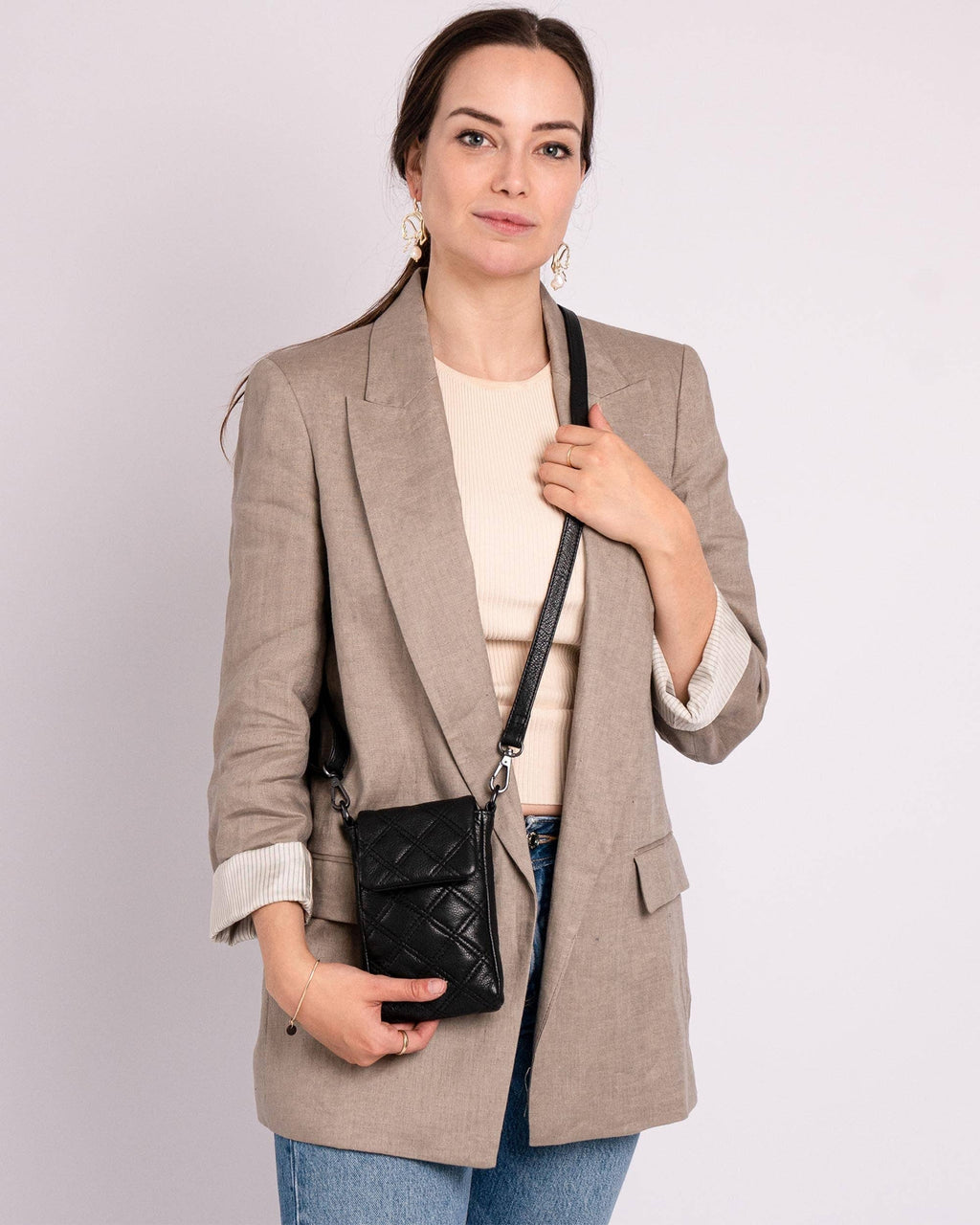 Amsterdam Heritage | Beks Diamond Pattern Leather Crossbody Phone Bag