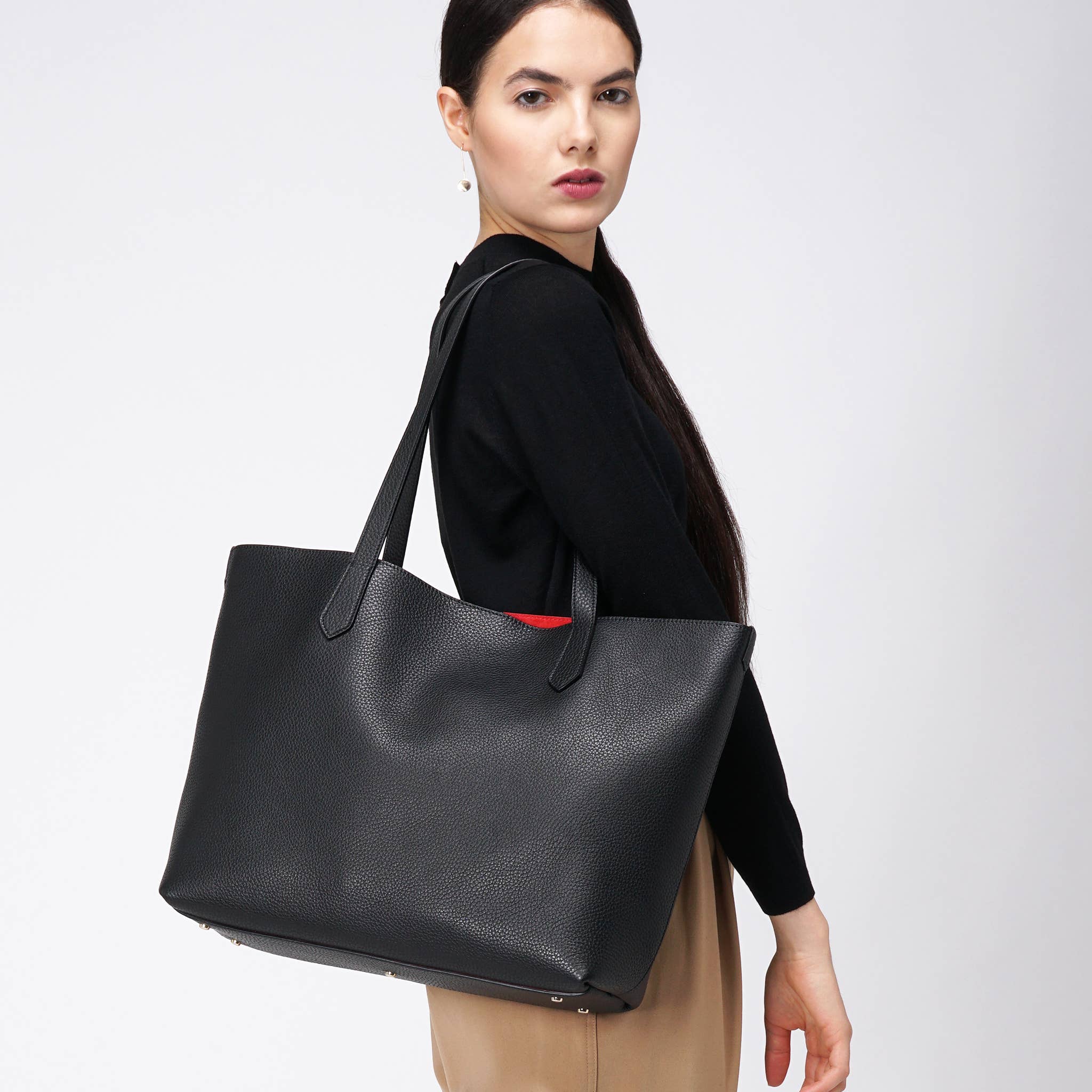 MODHER | Bellagio Large Leather Tote Bag | Italian Leather Tote with Red Suede Interior