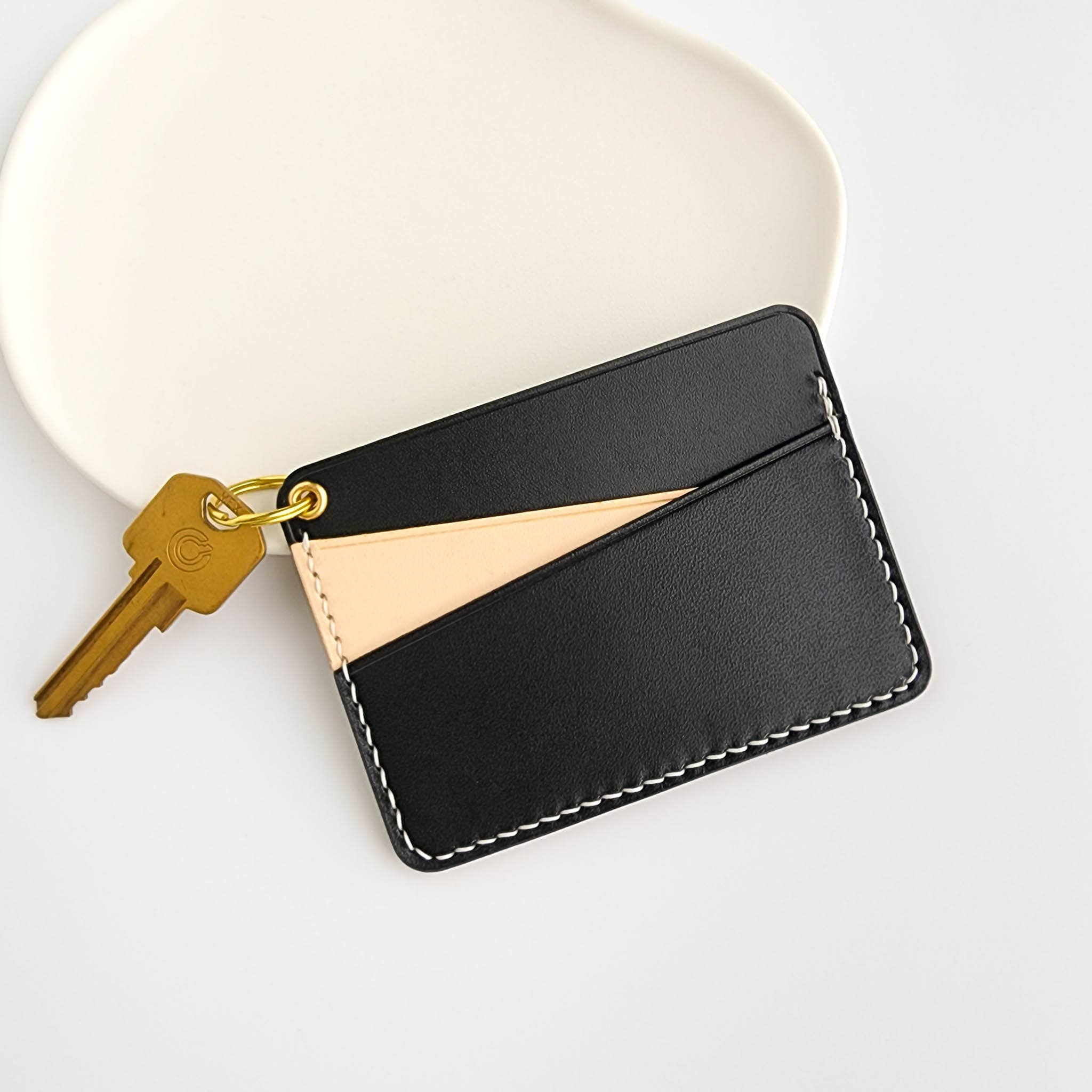 SERENIIKEY | Geometry Leather Card Holder | Minimalist Top-Grain Leather Wallet