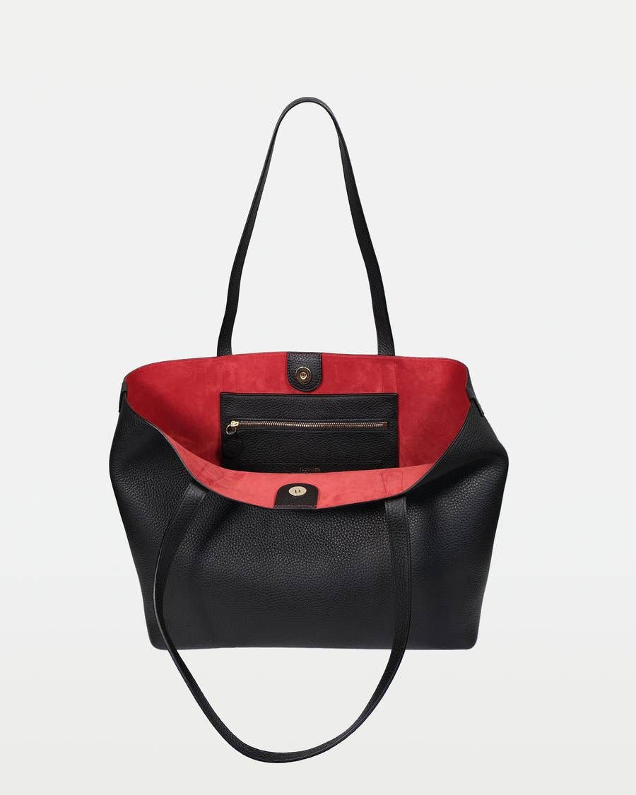 MODHER | Bellagio Large Leather Tote Bag | Italian Leather Tote with Red Suede Interior
